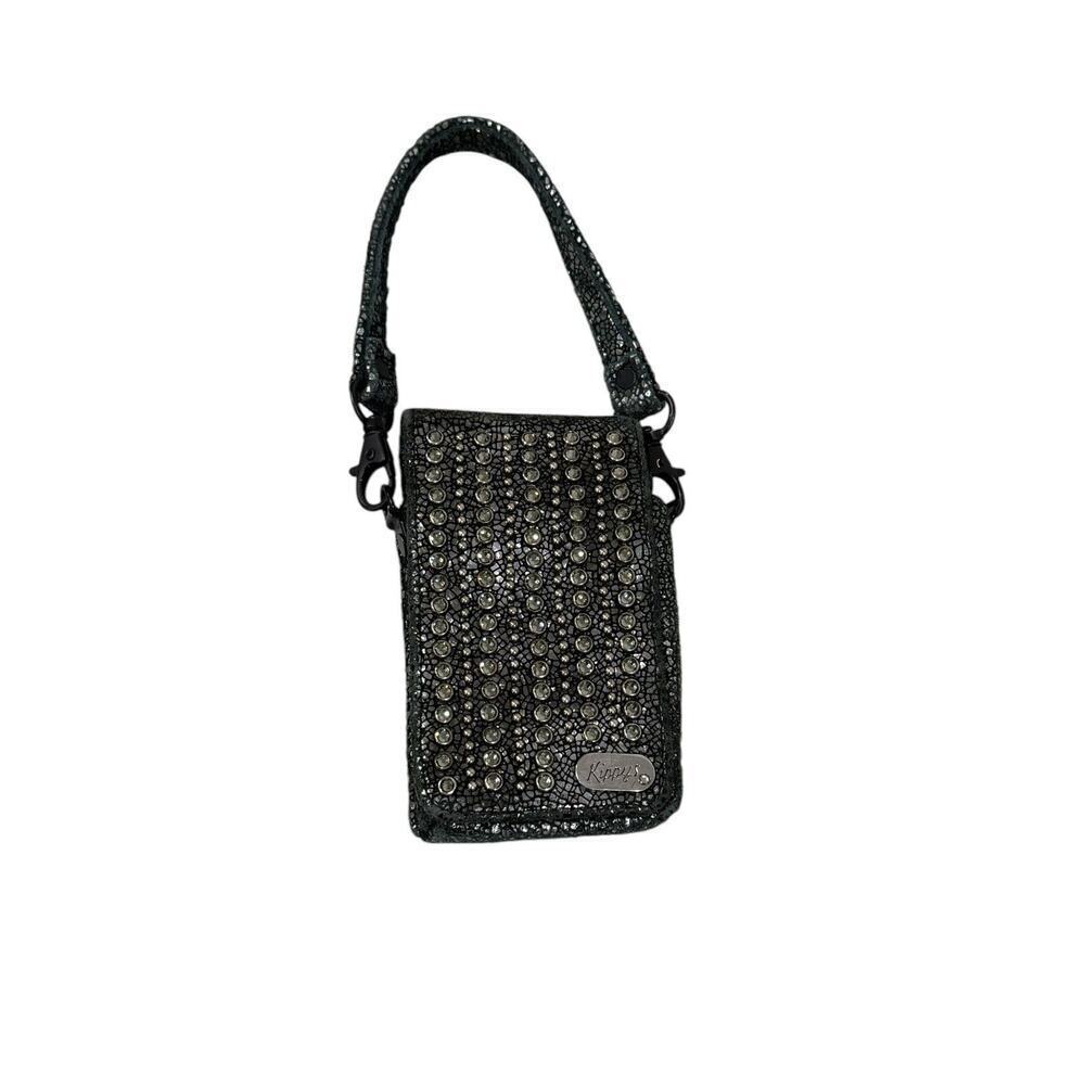 Kippys Leather Gunmetal Rhinestone Stud Western Wear Small Handbag Belt Pouch‎